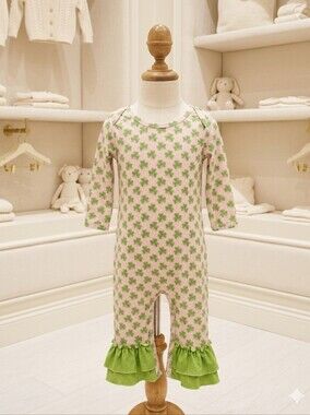 Isla Grace Shamrock Romper With Ruffles Sz 18-24M